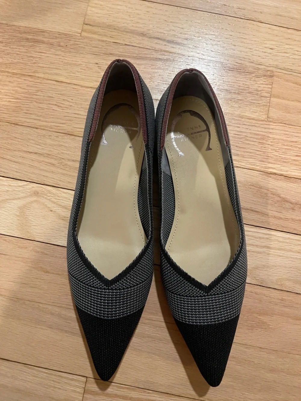 Black shoes - Etienne Aigner Black, Gray and Brown Pointed Knit Flats - Picture 2 of 5